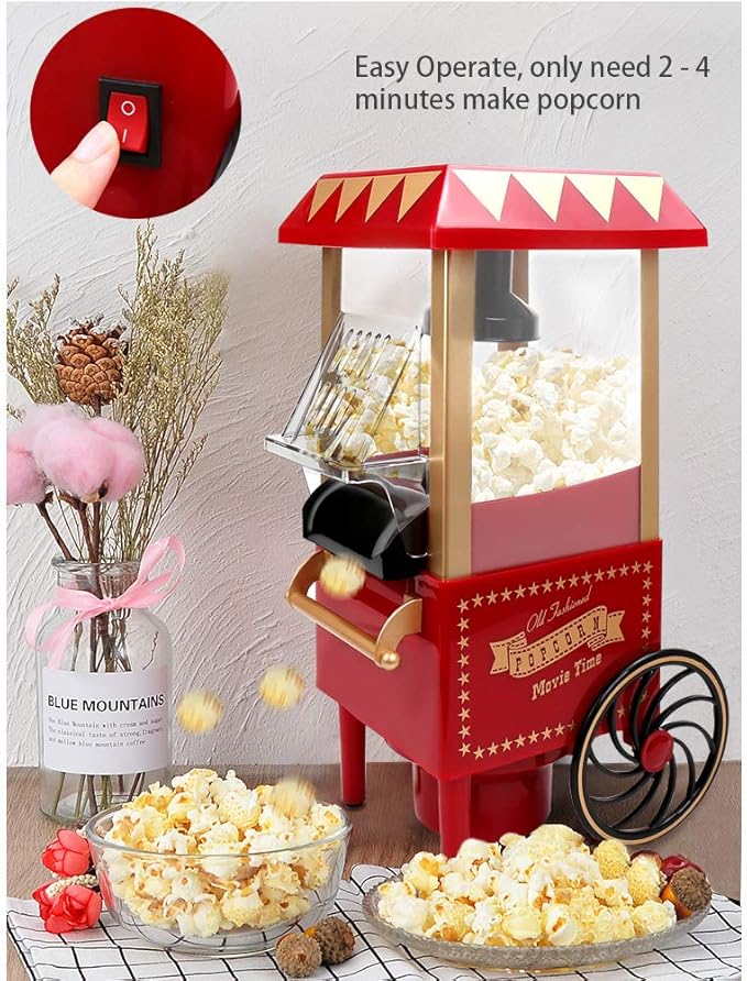 Hot Air Popcorn Machine, Popcorn Maker, 1200W Home Electric Popcorn Popper with Kernel Measuring Scoop, Healthy Oil-Free & BPA-Free for Home, Birthday Party, Movie Night or Christmas (Small)