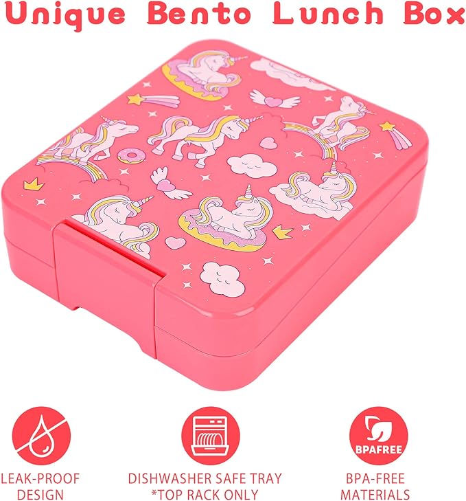 Bento Lunch Box Set for Kids with 10oz Soup Thermo, Leak-Proof Lunch Containers with 4 Compartment, Kids Thermo Hot Food Jar and Insulated Lunch Bag for Kid to School,BPA-Free(Unique Horse)