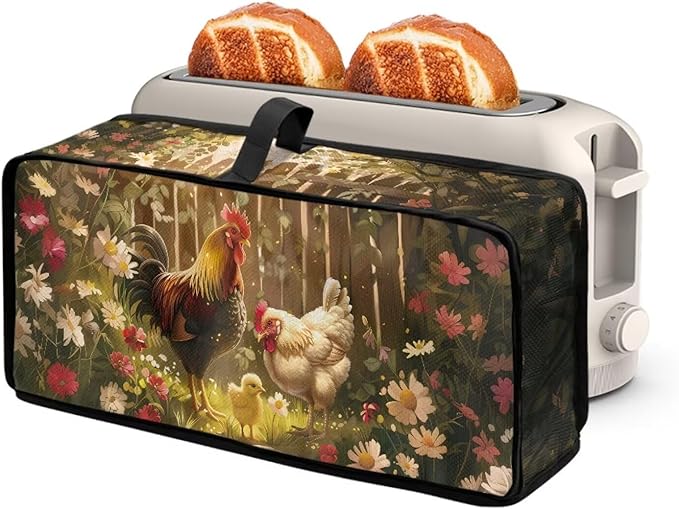 Farm Chicken Toaster Cover 2 Slice Dustproof Protective Cover for Toaster 2 Slice Long Slot, Water-Resistant Thin Dust Covers for Kitchen Appliances