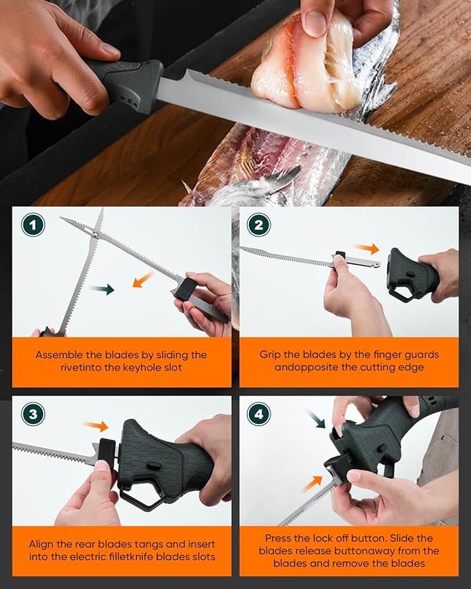 Electric Fillet Knife for Fish - Cordless Fillet Knife with 7-Inch 9-Inch 10-Inch Steel Blades, Dual Battery Fillet Knife Set, Electric Fish Fillet Knife for Fishing, Boat & Home Meat Carving