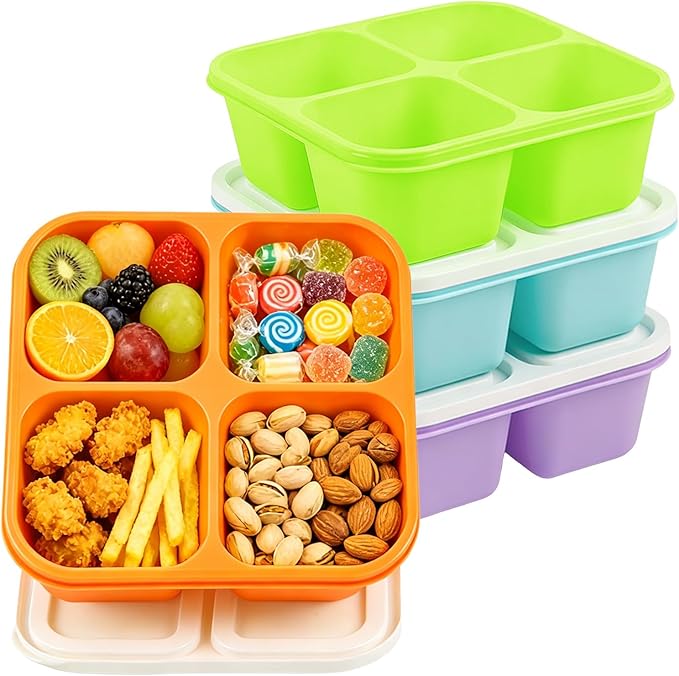 4 Pack Snack Containers Bento Box Adult Lunch Box,Meal Prep Container, Reusable Food Storage lunch Containers Stackable for Work, Travel and Gym (Orange, Green, Purple, Grass Green)