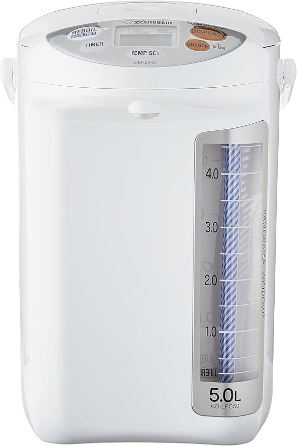 Zojirushi Micom Water Boiler and Warmer, 169 oz/5.0 L, White & NS-ZCC10 Neuro Fuzzy Rice Cooker, 5.5-Cup, White