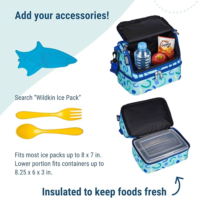 Wildkin Kids Two Compartment Insulated Lunch Bag – Keeps Food Hot or Cold, Easy-Clean Lining, Leak-Resistant & BPA-Free – Boys & Girls, Ideal for School, Travel & Daycare – Confetti Blue