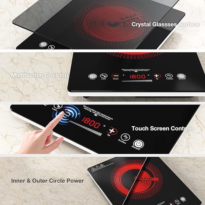 VBGK Single Burner Electric Cooktop,110V 1800W Electric Stove Top with LED Touch Control,Single electric burner 9 Power Levels, 4 hTimer, Safety Lock,Overheat protection
