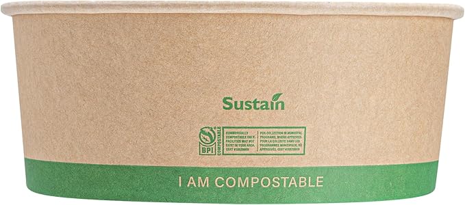 Restaurantware Compostable Paper Food Containers 200 Pack Of 37 oz BPI-Certified Round Kraft Salad Bowls Disposable Grease-Resistant Meal Prep Take Out Containers For Ice Creams, Soups, Snacks