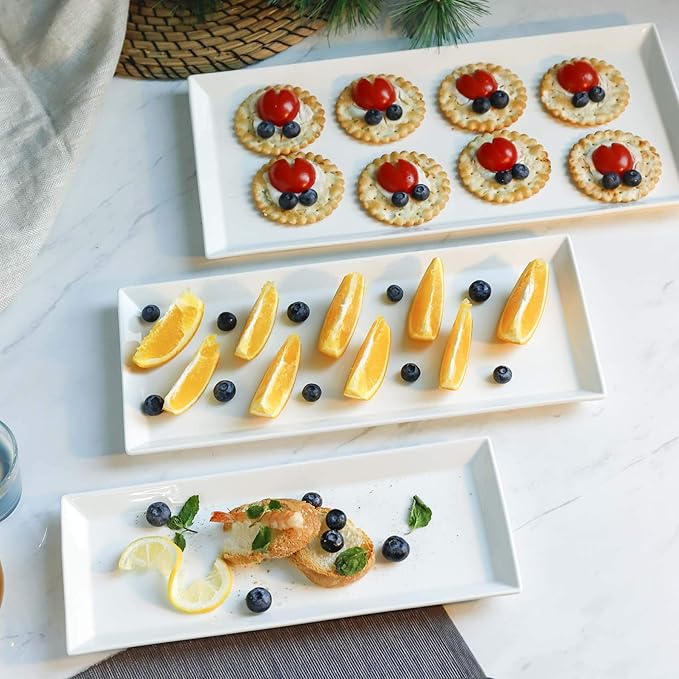 Sweese Serving Platter, 15.5/13.8/11.7 Inch Rectangle Porcelain Serving Trays, Serving Dishes for Entertaining, White Platters for Serving Food Party, Turkey Platter for Thanksgiving, Set of 3