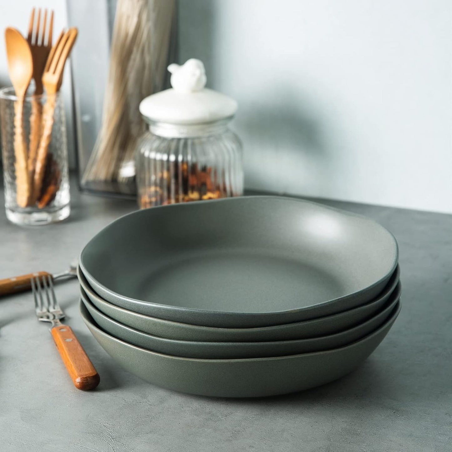 AmorArc 9.75'' Large Ceramic Pasta Bowls, 38oz Stoneware Serving Bowls Set of 6 for Kitchen, Oven, Microwave&Dishwasher Safe Bowls with Wavy Rim for Fruit Pasta Salad Meal, Reactive Glaze