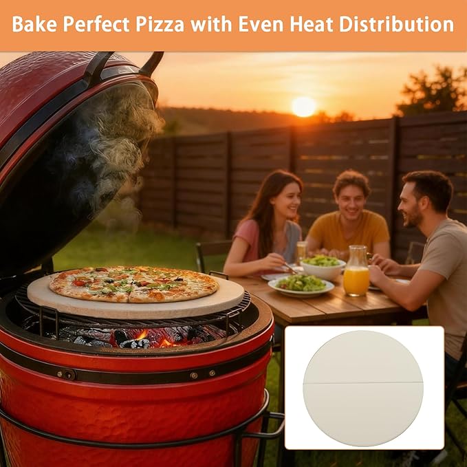 15 Inch Half-Moon Ceramic Heat Deflector Plates for Kamado Joe Classic I, II, III, Big Green Egg Grill Parts BQ Accessories, 2-Pack Pizza Stone