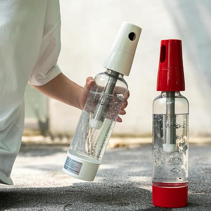 Portable Sparkling Water Maker - Travel Soda Maker for Home & Outdoor, 1L Carbonating Bottle, 10 pcs CO2 Cylinders, Compact Carbonated Water Machine for Flavored Drinks, Soda Machine (White)