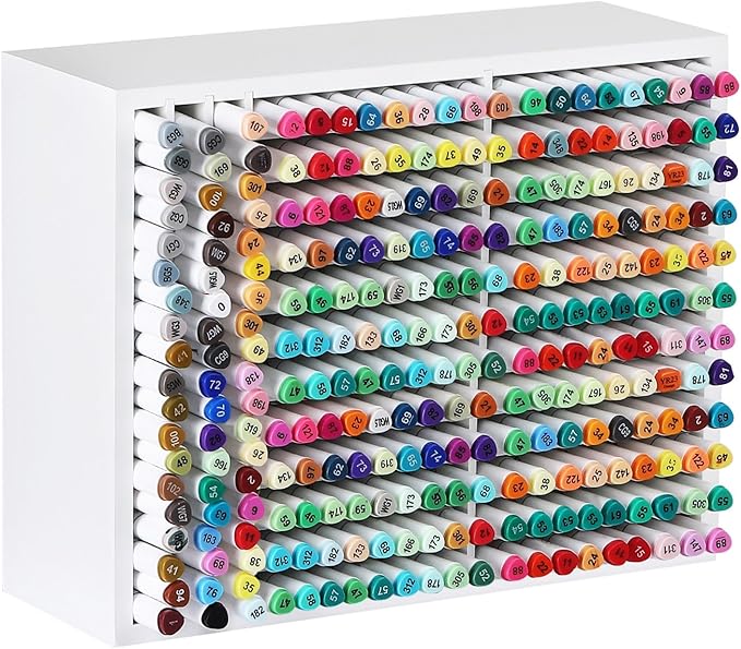 AUTOARK Wooden Marker Storage Organizer,Holds 270 Markers,Pens,Pencils & Art Supplies,Vertical Space-Saving Desk Storage for Artists,Teachers,Office & Classroom,White,AHK-066