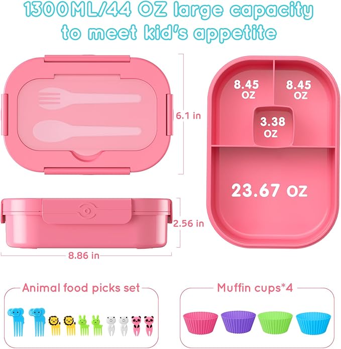 Bento Box Kid Adult Lunch Box 2 Pack, Leakproof Bento Lunch Container 4 Compartment Bento-Style Lunchbox with Utensil Set, On-the-Go Meal and Snack Packing for School, Work, Picnic