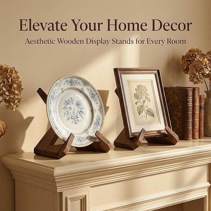 4 PCS Plate Stand for Display, 6.5 Inch Bowl Display Stands Wooden Plate Stand Pine Decorative Plates Holder for Plates, Bowls, Photos-6.5" H X 4.72" W X 8.27" D (For Items Under 13.8" In Depth)