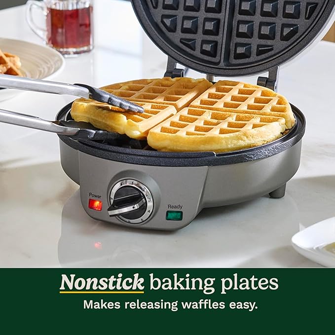Cuisinart Belgian Waffle Maker, Round Waffle Iron, 6 Setting Adjustable Browning, Audible Alert, Nonstick Plates, WAF-200NAS