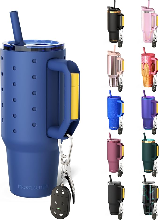 Frost Buddy 40 oz Thicc Buddy Tumbler with Silicone Sleeve – Customizable with Budz Charms, Insulated Stainless Steel Cup with Handle & Straw, Leak-Proof, Cup Holder Friendly, Gift for Men & Women