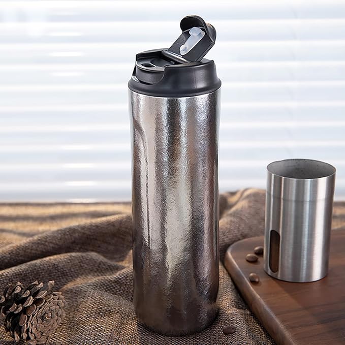 Titanium Water Bottle French Press Pot Milk Frother Coffee Cups Double Layer Thermal Insulation (lce flower)