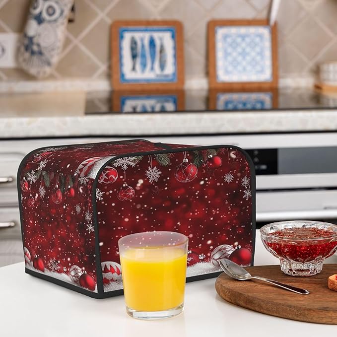 Toaster Cover 4 Slice Christmas Red Ball Winter Kitchen Small Appliance Covers with Pockets Dust and Fingerprint Protection