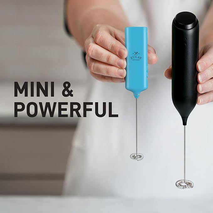 Mini & Mighty Milk Frother Wand – Powerful Handheld Coffee Frother, Battery Operated Drink Mixer – Compact Pocket Size – Detachable Whisk for Latte, Cappuccino, Matcha, Hot Chocolate – Sky Blue