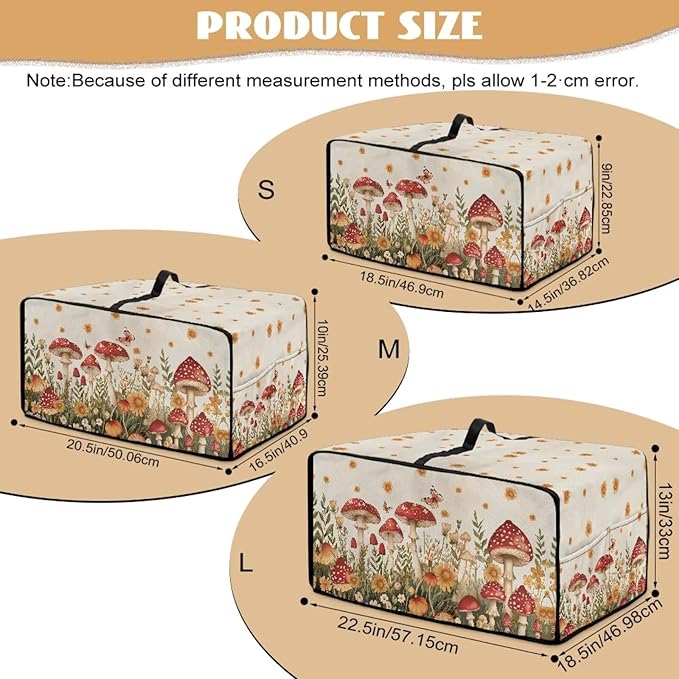 Air Fryer Toaster Oven Cover Fabric Convection Oven Cover with Pockets, Washable Small Appliance Dust Protection for Kitchen Home, M, 16.5 x 20.5 x 10 inches, Mushroom Floral