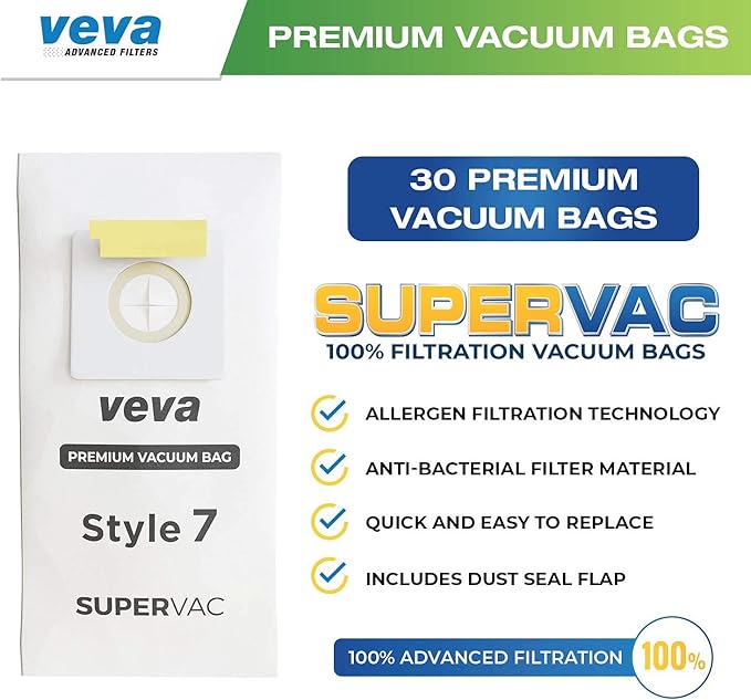 30 Pack Style 7 Vacuum Bags for Bissell Upright Vacuum Cleaner, Premium SuperVac Vacuum Bags Part # 32120