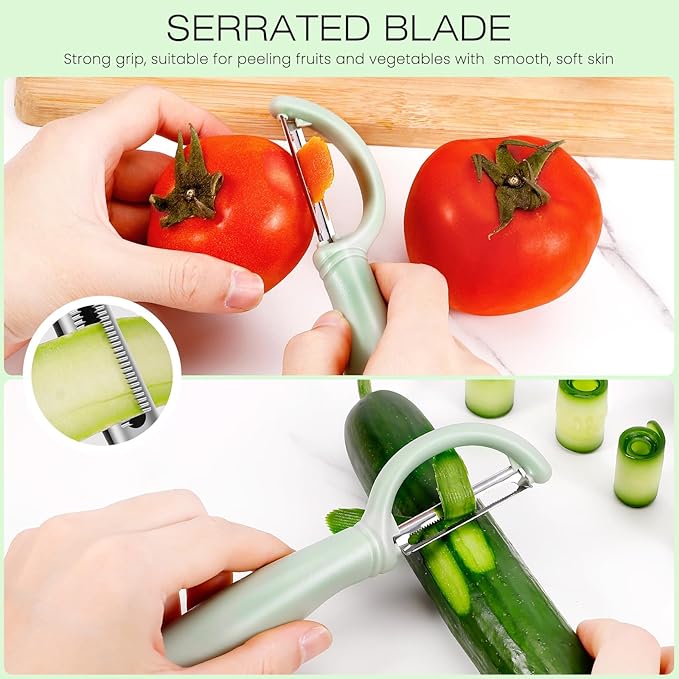 Senbowe Upgrade Potato Peeler for Kitchen, 6PCS Stainless Steel Vegetable Peeler, I and Y Veggie Food Peeler for Apple Fruit Carrot Zucchini Cucumber,Good Grip Makes Peeling Very Easy (Green)