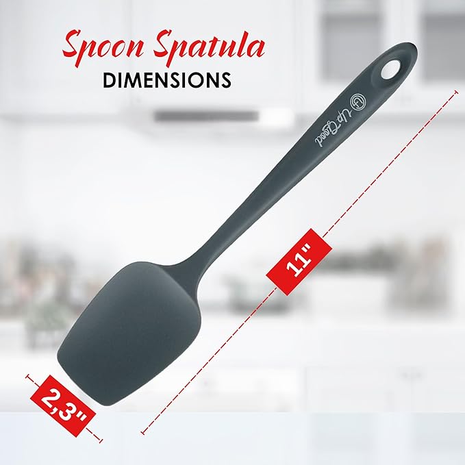 Silicone Spoon Spatula - 600ºF Heat-Resistant Non-Stick Rubber Spoonula | Use as Silicone Kitchen Scraper Utensil - Baking and Cooking Strong Stainless Steel Core | UpGood Kitchen Utensils, (Grey)