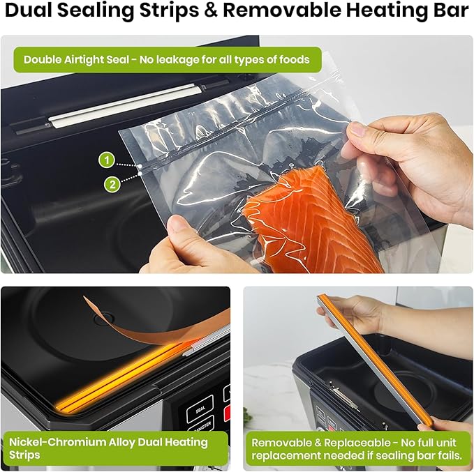 Gasbye Chamber Vacuum Sealer – 5.3QT Large Chamber, Replaceable 11.5" Sealing Bar with Double Seal, Perfect for Meats, Soups, Sauces & Liquids, Includes 30 Pre-Cut Vacuum Bags, Stainless Steel