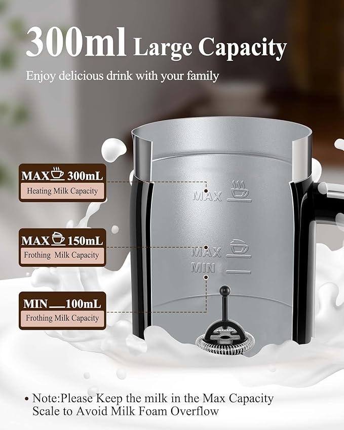 5-in-1 Milk Frother and Steamer - Upgraded Automatic Milk Steamer 11.8oz Hot & Cold Foam Maker and Milk Warmer with LED Display Touch Screen & Two Whisks for Latte,Cappuccinos,Silent Working-110V