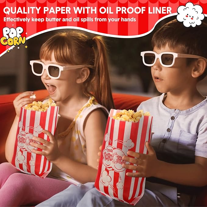 Potchen 502 Pieces Popcorn Machine Supplies Set Includes 500 Pcs 1oz Red and White Popcorn Bags Bundle Scoop and Stainless Steel Seasoning Dredge Salt Shaker for Party Movie Night Theater(Burst)