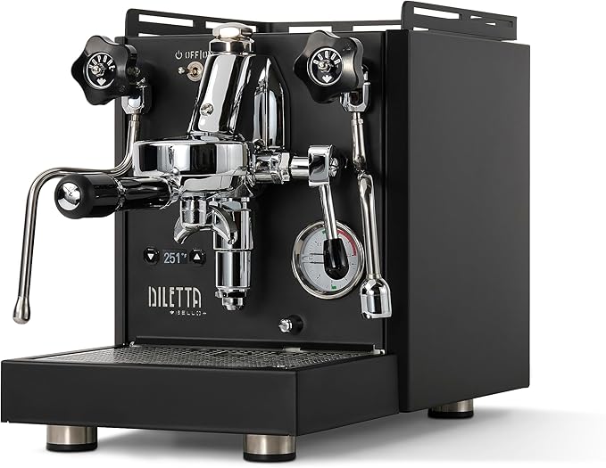 Diletta Bello+ Espresso Machine (Black) Bundle w/Rocket Espresso Giannino Espresso Grinder (Black/Wood)