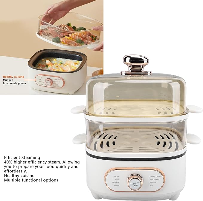 1200W 10.5L 2 Tier Electric Steam Pot Cooker with Steaming Plate, Efficiently Cooks and Steams Seafood, Vegetables, and Meat, Ideal for Noodles, Porridge, Slow Cooking (US Plug