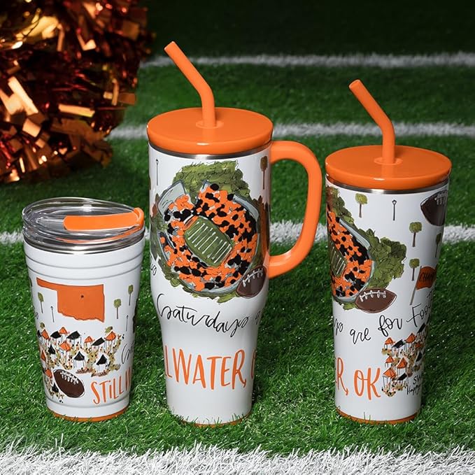 Swig Life 24oz Party Cup, Stackable Insulated Travel Coffee Tumbler with EZ Slider Lid, Cup Holder Friendly, Stainless Steel 24 oz Tumbler, Reusable Mug (Saturdays In Stillwater)
