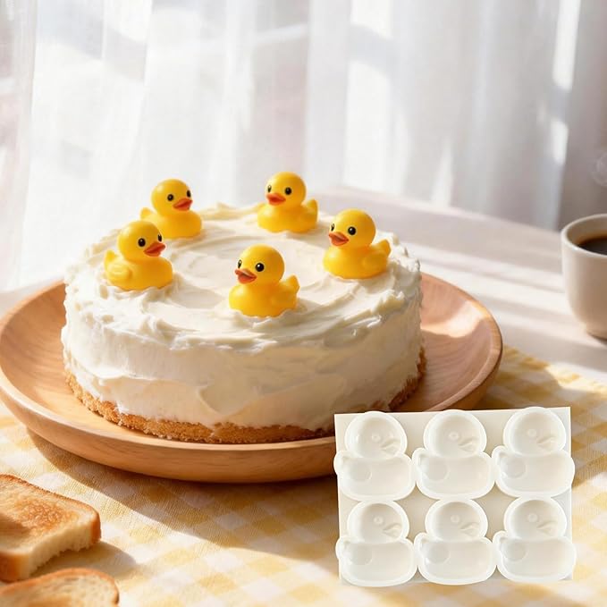 1Pc Cute Yellow Duck Silicone Mold 3D Rubber Duck Cake Decorating Fondant Mold for Cupcake Toppers Gum Paste Chocolate Candy Polymer Clay Epoxy Resin Birthday Parties Baking Food Grade