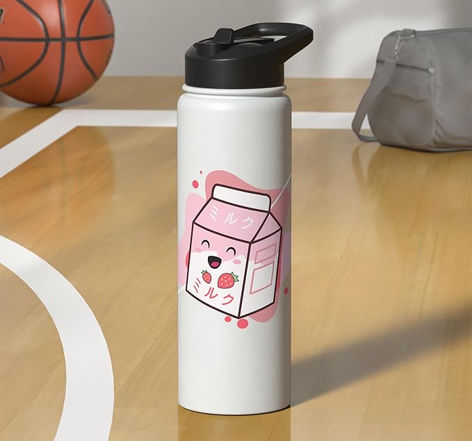 Kawaii Milk Cow Retro Japanese Strawberry Strawberry Milk Stainless Steel Insulated Water Bottle