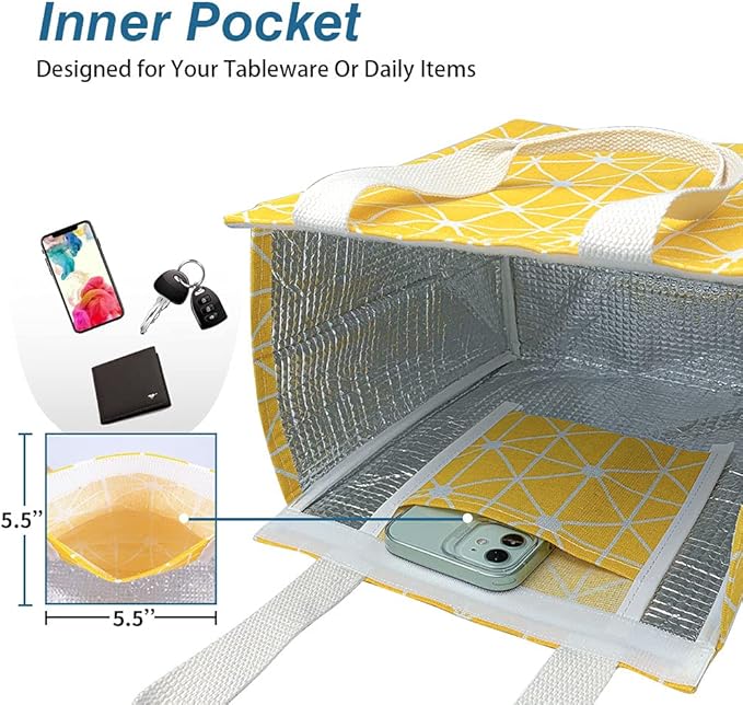 iknoe Insulated Lunch Bag for Women & Adults, 9L Foldable Wide-Open Cooler Bag with Pockets, Leakproof & Portable, for Picnic, Office, Beach(Yellow)