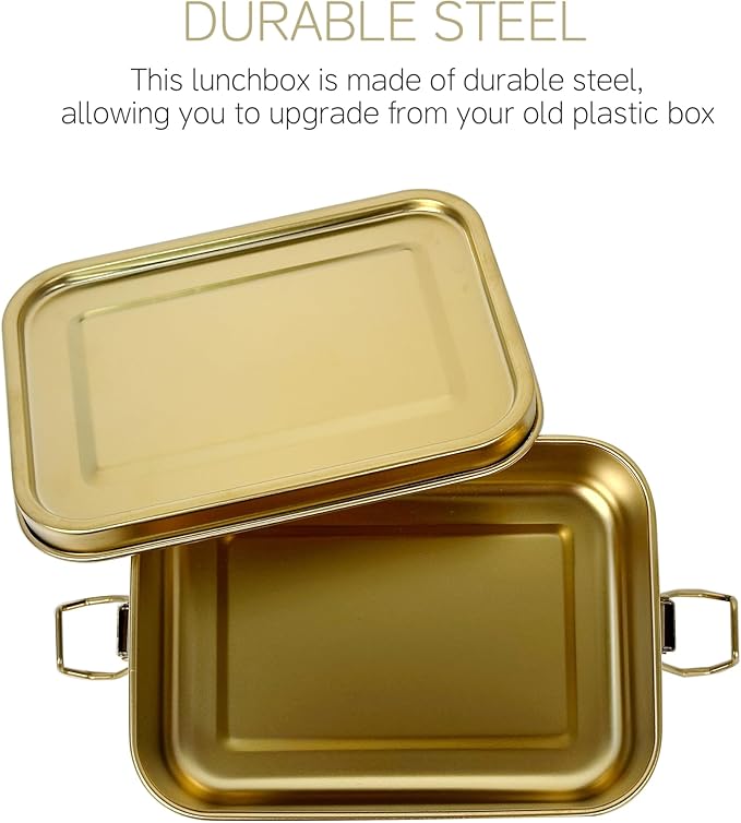 3-Pack 1200ml (40.6 oz) Stainless Steel Gold Color Bento Lunch Box Containers with Lids - Waterproof Metal Food Storage - Snack Prep Trays and Tiffin Carriers