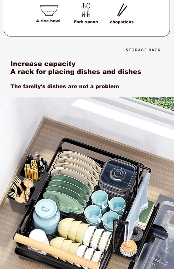 LMingKun Dish Drying Rack- Space-Saving Dish Rack, Dish Racks for Kitchen Counter, Stainless Steel Kitchen Drying Rack with a Cutlery Holder,12''W x 16''L, Black