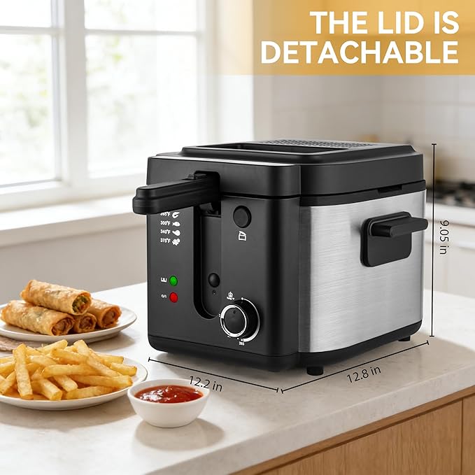 Pukomc Electric Deep Fryer with Basket,Adjustable Temperature Frying Pot for Home Use,Removable Lid and 2.5L Non-Stick Inner Pot & Easy to Clean