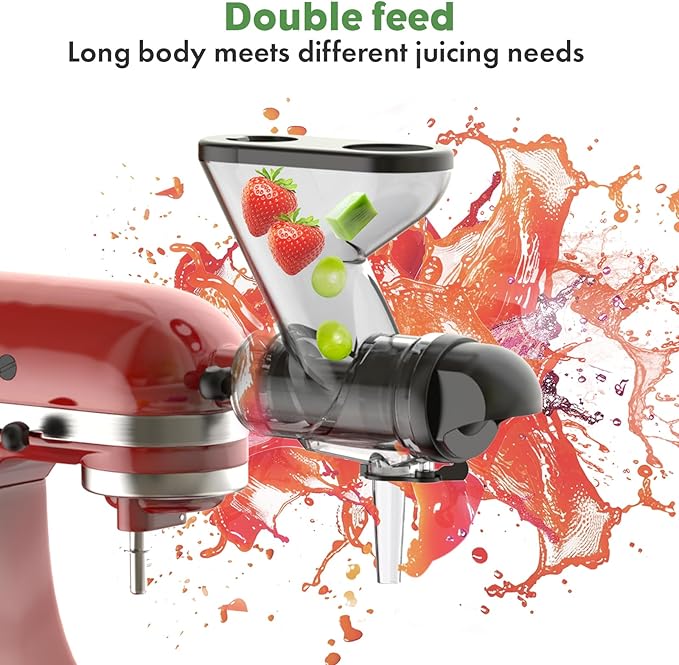 Masticating Juicer Attachment for KitchenAid Stand Mixer, Cold Press Juicer machines with Dual Feed Chute, Slow Masticating Juicer, Attachment for Kitchenaid Mixers