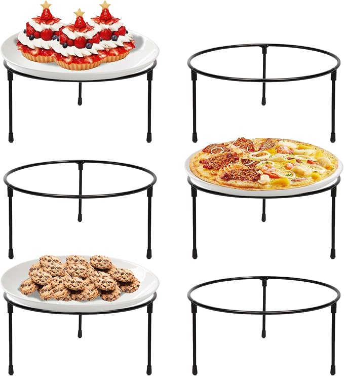 HPC DECOR Set of 6 Black Metal Wire Pizza Pan Riser Stands- Round Pizza Tray Riser Rack Holder - Tabletop Display Racks for Food Platter Tray- Metal Display Stands for Home, Restaurant and Party