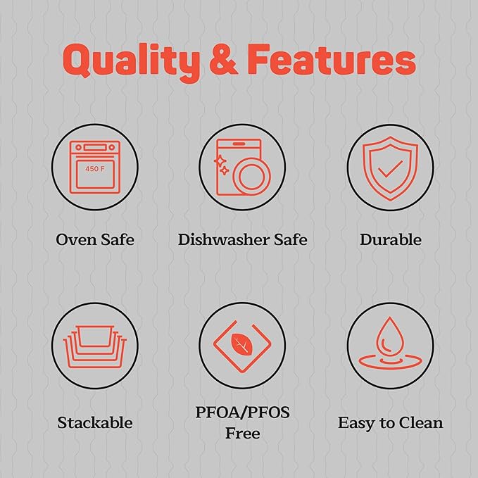 Stackable Baking Pan Set - Deluxe Nonstick White Marble Coating, Carbon Steel Bakeware Sets, PFOA, PFOS, PTFE Free, Recipe Booklet Included, Oven Safe (Up to 450°F), Set of 7 - White