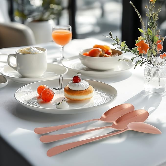 12PCS Stainless Steel Serving Utensils Sets,8 Large Serving Spoons,4 Serving Tongs,Rose Gold Serving Utensills Sets for Buffet Catering Banquet Party (Rose Gold)