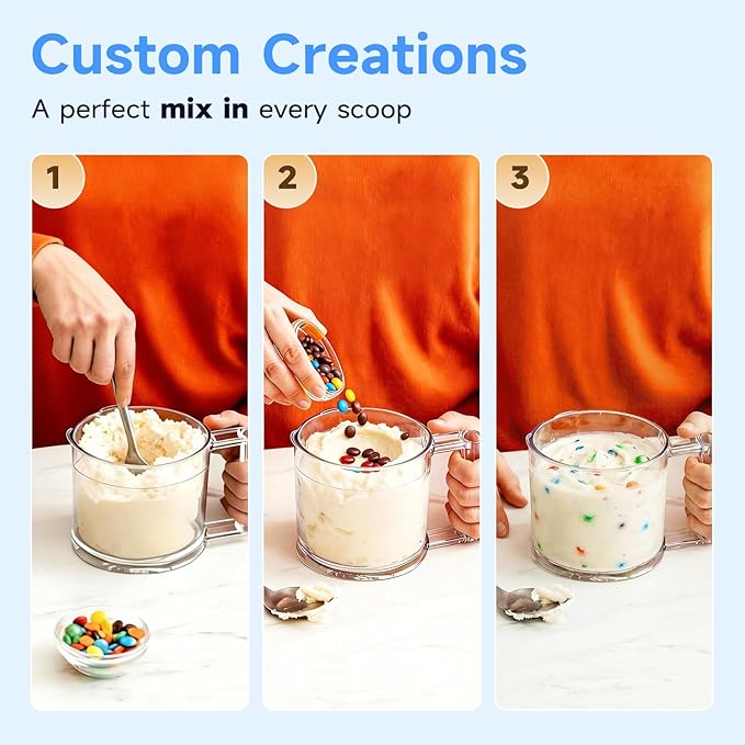 Ice Cream Maker & 10-in-1 Frozen Treat Maker, 20 oz (3 Pints), Mix-In + Re-Spin for Creamy Texture, Gelato, Sorbet, Slushie, Frozen Yogurt & Smoothie Bowls Machine for Homemade, Recipe Guide