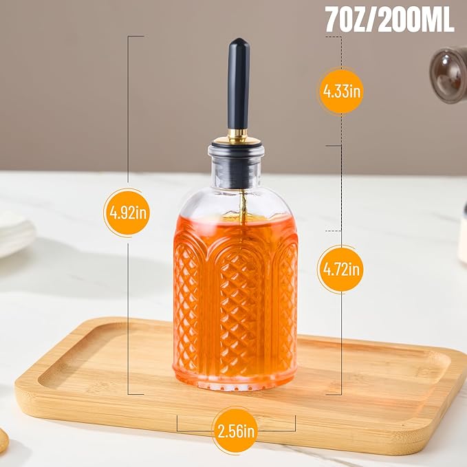2pcs Glass Coffee Syrup Dispenser Bottles 7 OZ, Simple Syrup Bottles with Metal Pour Spout, Syrup Dispenser for Coffee Bar Accessories for Maple Honey Syrup Oil and Sauces