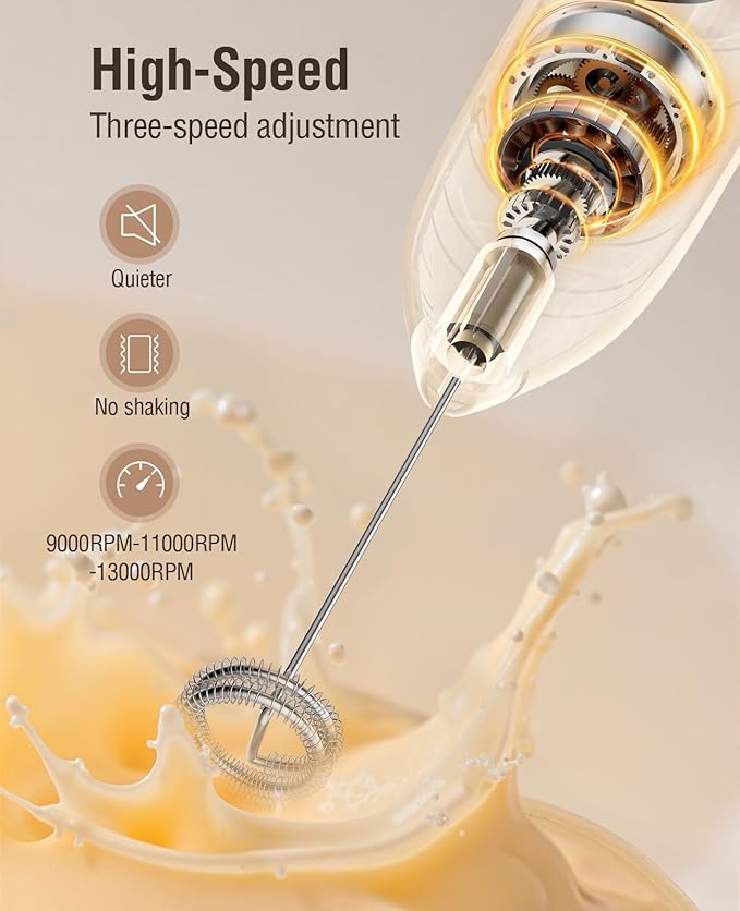 Dynooper 3 in 1 - Electric Whisk Milk Foamer, Electric Whisk Foam Maker for Coffee, Lattes, Cappuccino, Matcha, Hot Chocolate & Creamer - Ceramic White