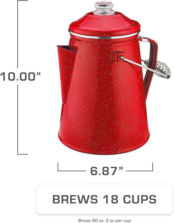 COLETTI Classic Percolator Coffee Pot — The Most Nostalgic Camping Coffee Pot, Now Modernized [Red Enamel, 18 Cup]