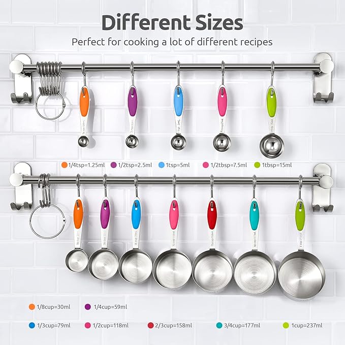 U-Taste 12 Piece Measuring Cups and Spoons Set in 18/8 Stainless Steel : 7 Measuring Cups & 5 Measuring Spoons
