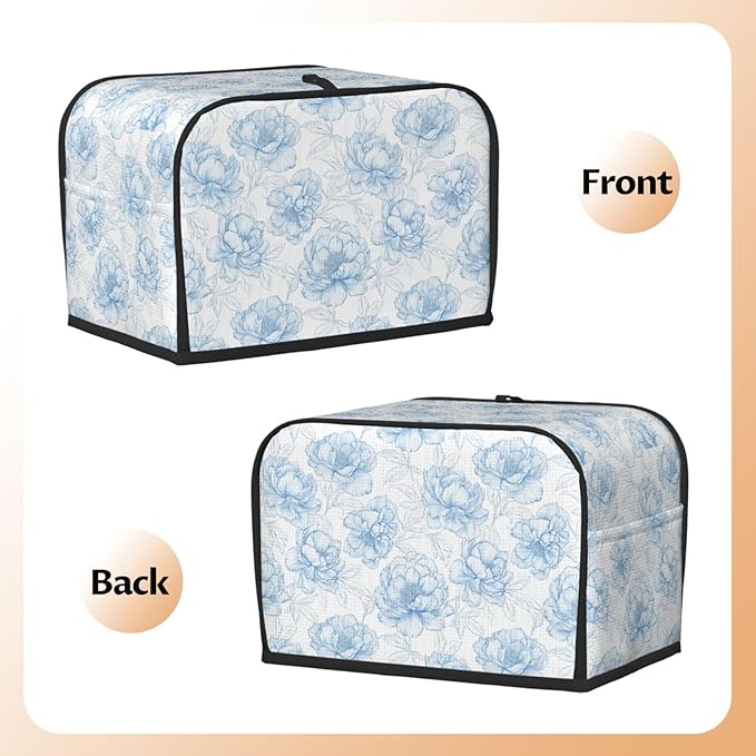 Toaster Cover 2 Slice Flower Pastel Blue Floral Kitchen Small Appliance Covers with Pockets Dust and Fingerprint Protection