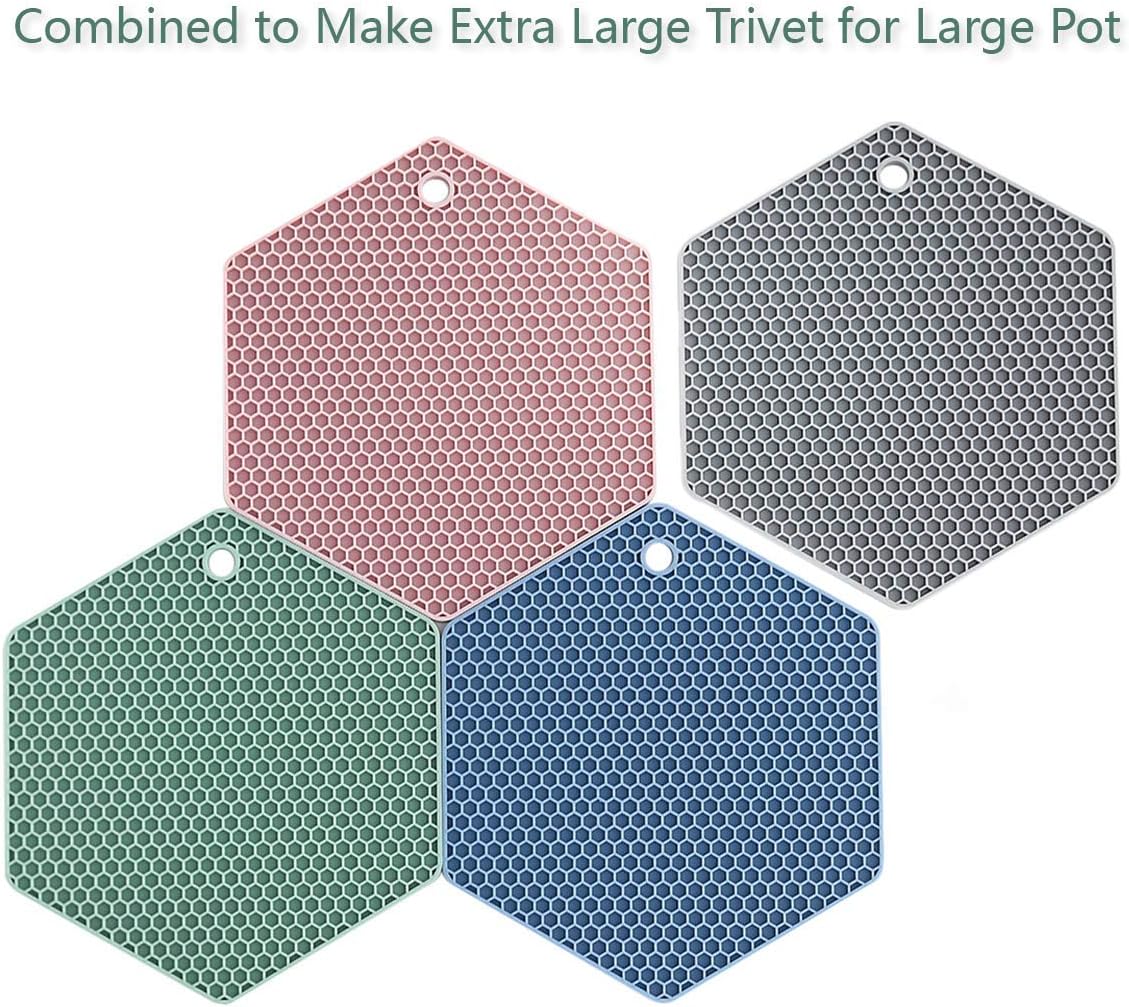 4 Packed Silicone Trivet Mats - DIY Different Size Dish Drying Mat, Hot Pot Holder for Pots & Pans, Non-Slip & Heat Resistant Kitchen Hot Pads for Countertops & Table,Grey