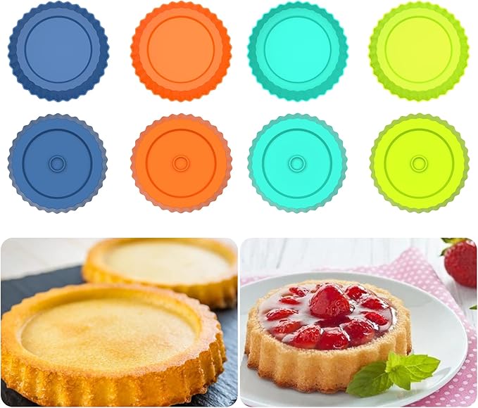 Webake Silicone Quiche Pan, 8pcs Fluted Tart Pans 5 Inch Round Baking Molds Small Maryann Cake Pans for Baking - Multicolor