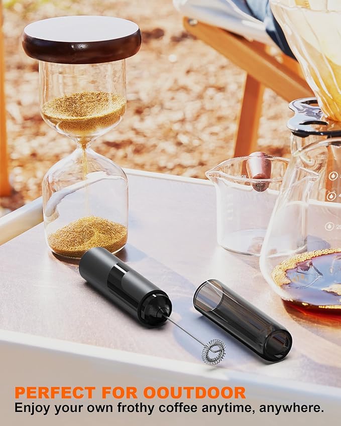 Handheld Milk Frother with Cover, Battery Powered Electric Drink Mixer (2AA Not Included) - Portable Hand Frother Wand for Coffee Matcha Cappuccino & Hot Chocolate